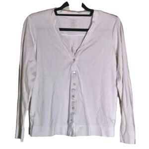 LL Bean Button up Cardigan Sweater White Weave Knit Womens Size Small